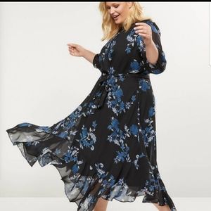 Lane Bryant blue floral hi low dress 22 plus maxi